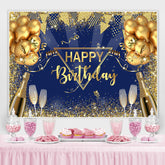 Gold Funkeln Ballon Wein Glas Glücklich Geburtstag Hintergrund